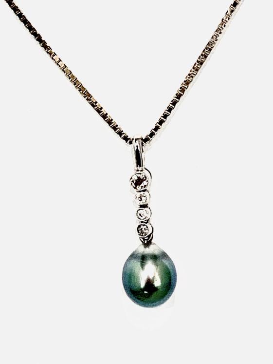 Chaîne maille vénitienne pendentif diamants perle de Tahiti